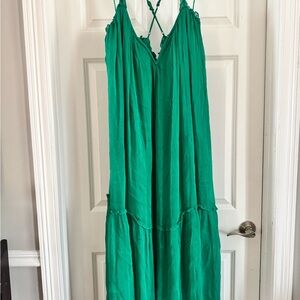 Anthropologie Emerald Green Maxi Dress with Spaghetti Straps